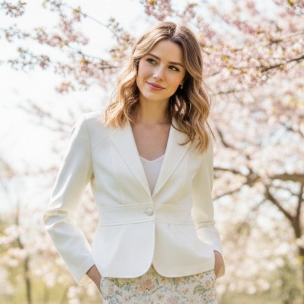 City Triangles Ivory Fitted Blazer